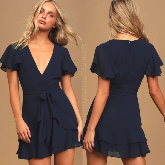 Lulus Dresses Lulus Navy Blue Mini Dress Chiffon Womens Xs